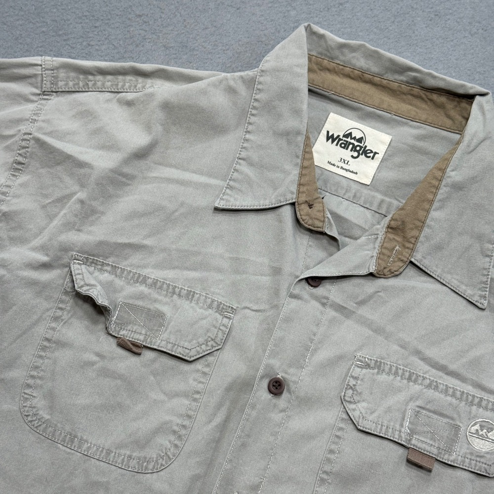 Wrangler Button Down Shirt Men's 3XL Beige Long Sleeve Western Classic Utility